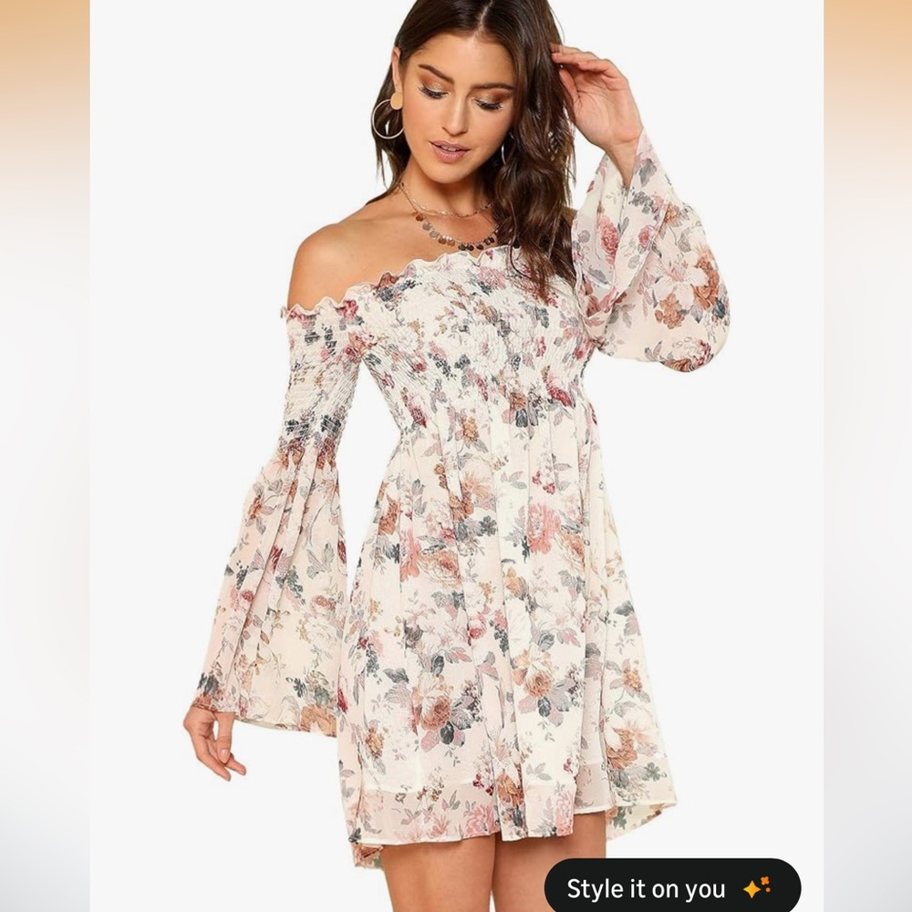 ROMWE Floral Off-Shoulder Long Sleeve Dress